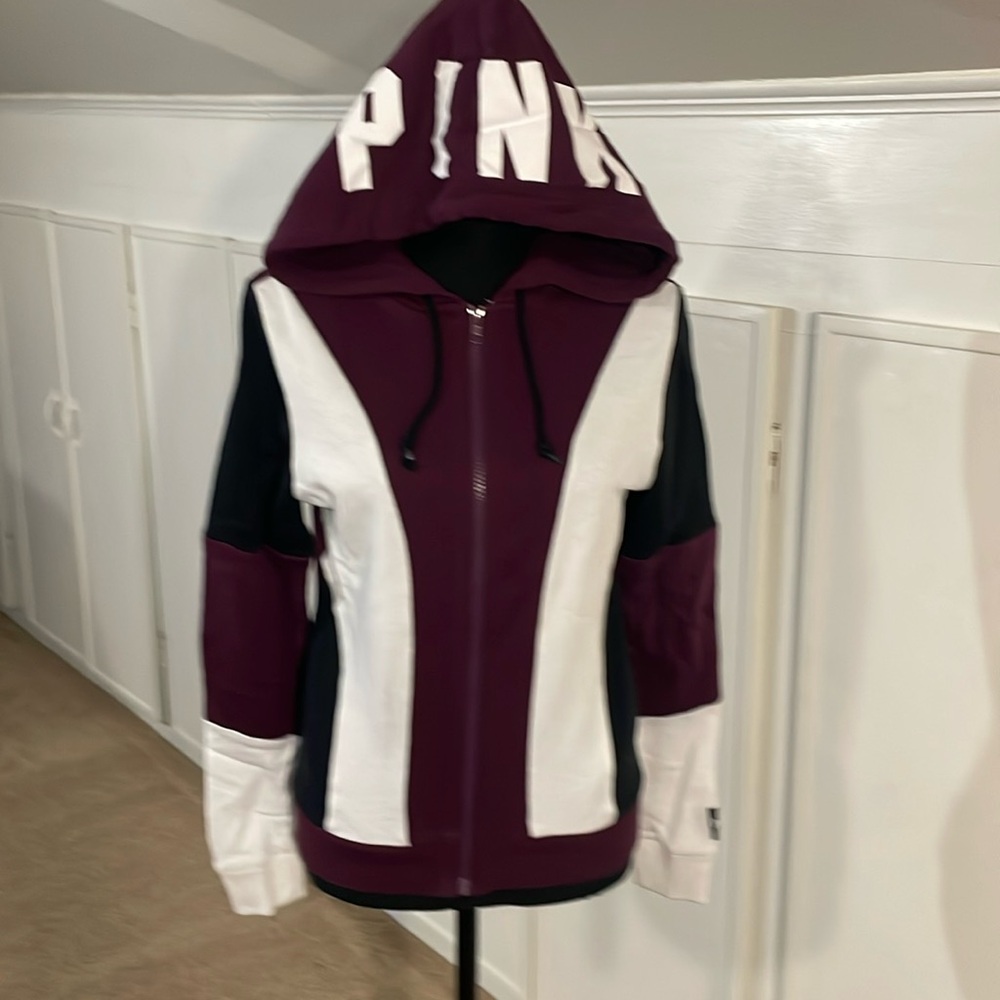 PINK maroon & white crop hoodie